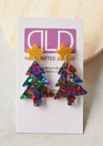 Christmas Acrylic Glitter Holly Gingerbread Big Lucite Dangle Womens Earrings