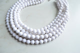 White Faceted Beaded Acrylic Lucite Chunky Statement Necklace - Angelina