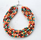 Orange Brown Yellow Red Fall Colors Acrylic Lucite Bead Chunky Statement Necklace - Alana