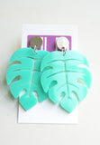 Palm Leaf Lucite Tropical Big Dangle Statement Earrings