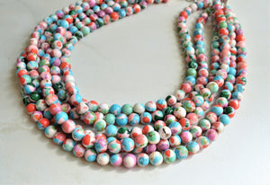 Multi Color Beaded Chunky Stone Statement Necklace - Michelle