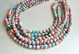 Multi Color Beaded Chunky Stone Statement Necklace - Michelle