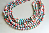 Multi Color Beaded Chunky Stone Multi Strand Statement Necklace - Michelle