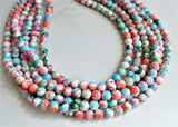 Multi Color Beaded Chunky Stone Multi Strand Statement Necklace - Michelle