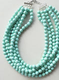 Mint Green Lucite Acrylic Bead Chunky Statement Necklace - Angelina