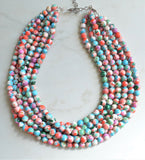 Multi Color Beaded Chunky Stone Statement Necklace - Michelle