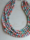 Multi Color Beaded Chunky Stone Multi Strand Statement Necklace - Michelle