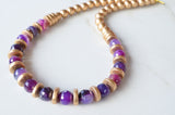 Purple Gold Long Bead Chunky Agate Wood Statement Necklace - Mollie