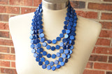 Royal Blue Wood Bead Multi Strand Chunky Womens Statement Necklace - Charlotte