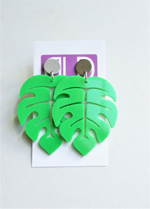 Palm Leaf Lucite Tropical Big Dangle Statement Earrings