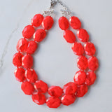 Red Acrylic Bead Chunky Multi Strand Lucite Statement Necklace - Wendy