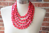 Red Wood Bead Multi Strand Chunky Womens Statement Necklace - Charlotte