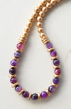 Purple Gold Long Bead Chunky Agate Wood Statement Necklace - Mollie