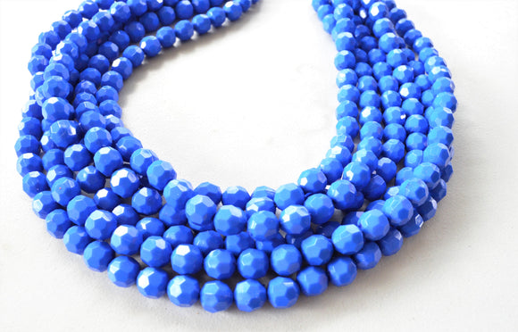 Cobalt Blue Beaded Acrylic Lucite Multi Strand Statement Necklace - Evelyn