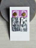 Gray Mother of Pearl Acrylic Lucite Dangle Big Womens Statement Earrings - Nevaeh