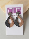 Clear Black Orange Lucite Wood  Big Acrylic Statement Earrings - Veronique