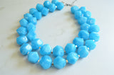 Turquoise Blue Lucite Chunky Beaded Multi strand Acrylic Statement Necklace - Ashley
