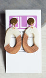 White Ivory Brown Wood Lucite Abstract Large Acrylic Statement Dangle Earrings - Sylvia