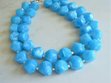Turquoise Blue Lucite Chunky Beaded Multi strand Acrylic Statement Necklace - Ashley