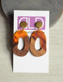 Brown Wood Lucite Abstract Large Acrylic Statement Dangle Earrings - Sylvia