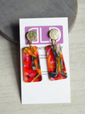Red Orange Gray Statement Lucite Acrylic Dangle Womens Gold Earrings - Nevaeh