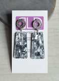 Gray Mother of Pearl Acrylic Lucite Dangle Big Womens Statement Earrings - Nevaeh