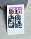 Gray Mother of Pearl Acrylic Lucite Dangle Big Womens Statement Earrings - Nevaeh