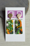 Green Yellow Black Lucite Acrylic Dangle Womens Statement Earrings - Nevaeh