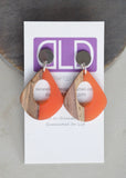 Clear Black Orange Lucite Wood  Big Acrylic Statement Earrings - Veronique