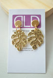 Gold Tropical Leaf Statement Monstera Big Dangle Earrings