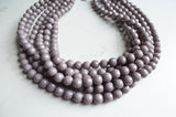 Gray Faceted Acrylic Beaded Multi Strand Chunky Statement Necklace - Angelina