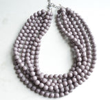 Gray Faceted Acrylic Beaded Multi Strand Chunky Statement Necklace - Angelina