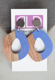 Blue Brown Lucite Wood Big Large Dangle Statement Earrings - Meyer