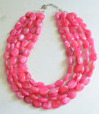 Pink Beaded Lucite Chunky Multi Strand Statement Necklace - Lauren