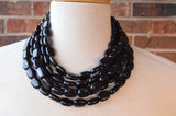 Black Beaded Lucite Big Chunky Multi Strand Statement Necklace - Lauren