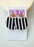 Black White Striped Lucite Acrylic Large Big Dangle Statement Earrings - Hanna