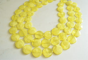 Yellow Lucite Acrylic Bead Chunky Multi Strand Statement Necklace - Charlotte