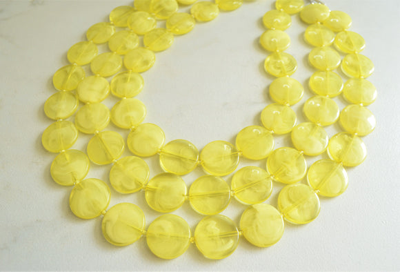 Yellow Lucite Acrylic Bead Chunky Multi Strand Statement Necklace - Charlotte