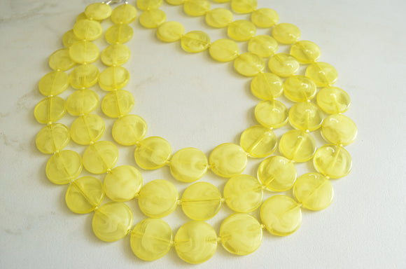 Yellow Lucite Acrylic Bead Chunky Multi Strand Statement Necklace - Charlotte