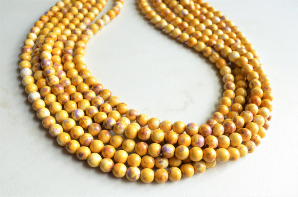 Yellow Purple Jade Beaded Multi Strand Chunky Statement Necklace - Michelle