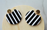 Black White Striped Lucite Acrylic Large Big Dangle Statement Earrings - Hanna