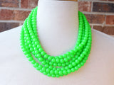 Neon Green Acrylic Lucite Bead Chunky Multi Strand Statement Necklace - Alana