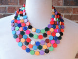 Multi Color Beaded Wood Multi Strand Chunky Statement Necklace - Charlotte