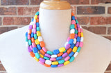 Colorful Beaded Multi Color Lucite Big Chunky Multi Strand Statement Necklace - Lauren