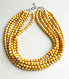 Yellow Purple Jade Beaded Multi Strand Chunky Statement Necklace - Michelle