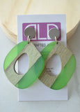 Green Brown Wood Lucite Wood Big Bold Dangle Statement Earrings - Meyer