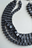 Black White Stripe Cube Bead Multi Strand Chunky Statement Necklace - Amanda