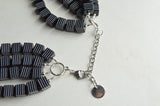 Black White Stripe Cube Bead Multi Strand Chunky Statement Necklace - Amanda