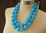 Turquoise Blue Lucite Chunky Beaded Multi strand Acrylic Statement Necklace - Ashley