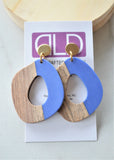 Blue Brown Lucite Wood Big Large Dangle Statement Earrings - Meyer